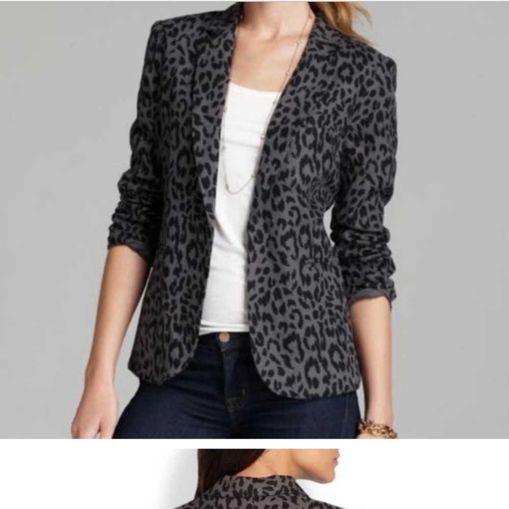 Joie - SZ 12 - Gray Cheetah Print Blazer - 100% Linen